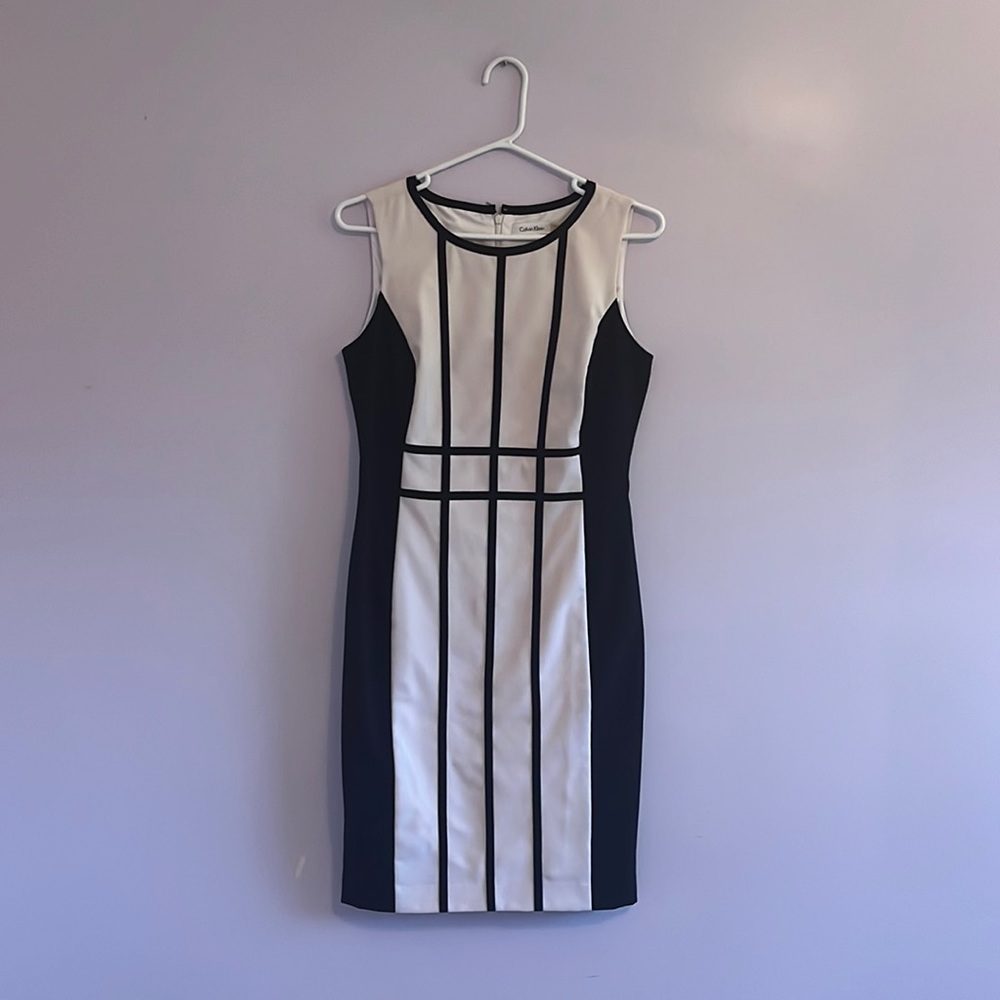 Size 8 Calvin Klein Black and White Dress